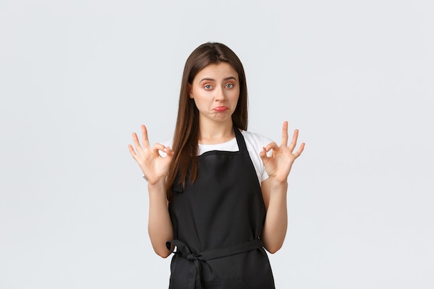 Business owner shop on white background.