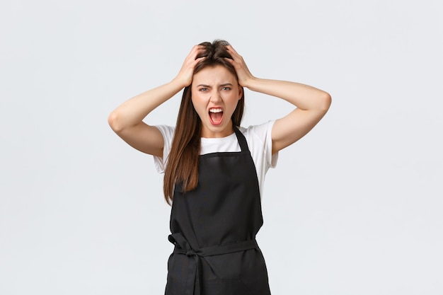 Business owner shop on white background.