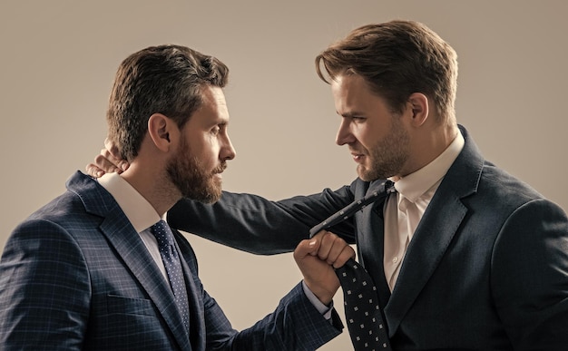 Business partners blame each other arguing businesspeople dissatisfied men discuss failure