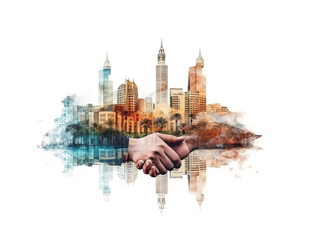 Business partners shaking hands in real estate or construction industry