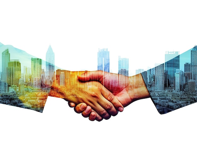 Бизнес-партнеры, пожимающие руки в сфере недвижимости или строительства