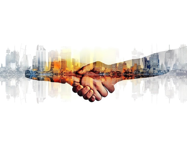 Business partners shaking hands in real estate or construction industry