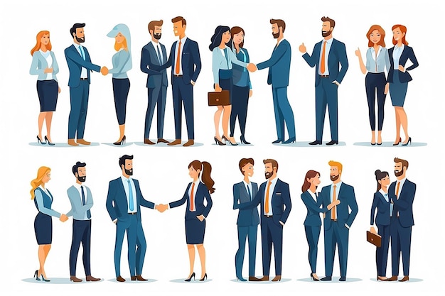 Business Partnership Set Vector Business Man And Business Woman Casual Handshaking Business Connection