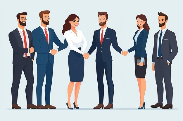 Business Partnership Set Vector Business Man And Business Woman Casual Handshaking Business Connection