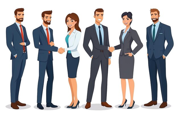 Business Partnership Set Vector Business Man And Business Woman Casual Handshaking Business Connection