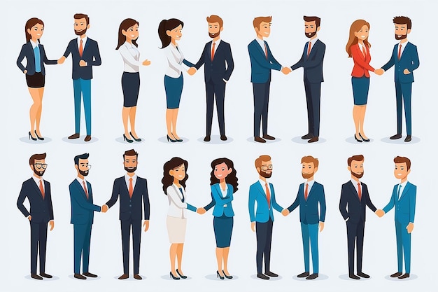 Business Partnership Set Vector Business Man En Business Woman Casual Handshaking Business Connection