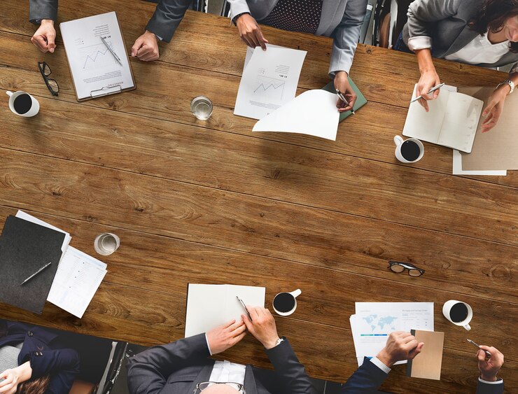 Photo business people analyzing statistics financial concept