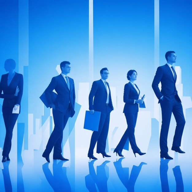 business people on blue background