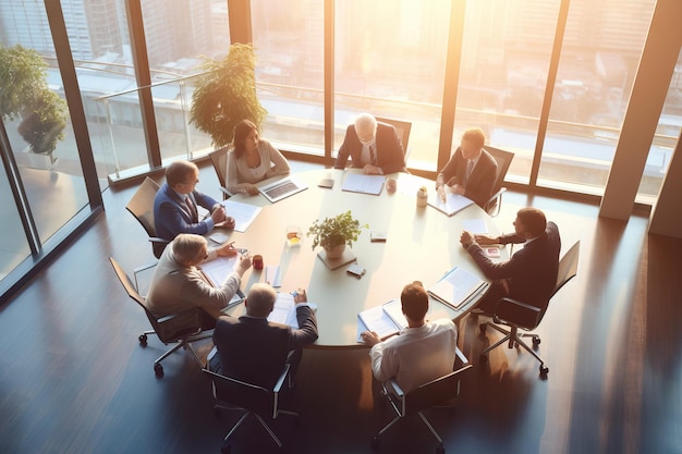 Business people board meeting in modern office while sitting at round table