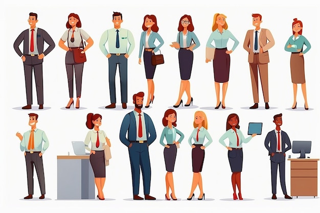 職場のビジネスマン 男性と女性の職場を舞台にしたオフィスの漫画 ベクトル 白い背景のイラスト
