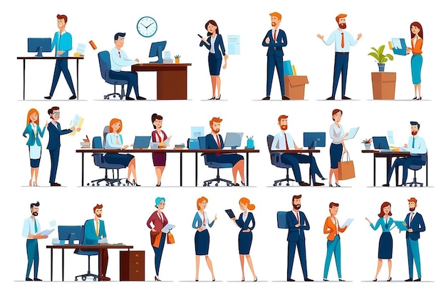 Business people characters at work set
