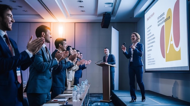 Business people clapping in a seminar