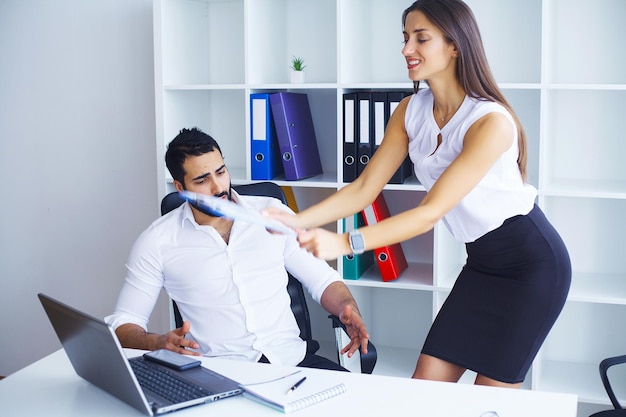 Business people conflict working problem angry boss argue scream to colleague