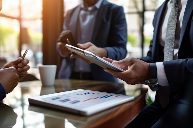 Business people discuss investment project working and planning strategy on digital tablet Business people talking together with tablet at office