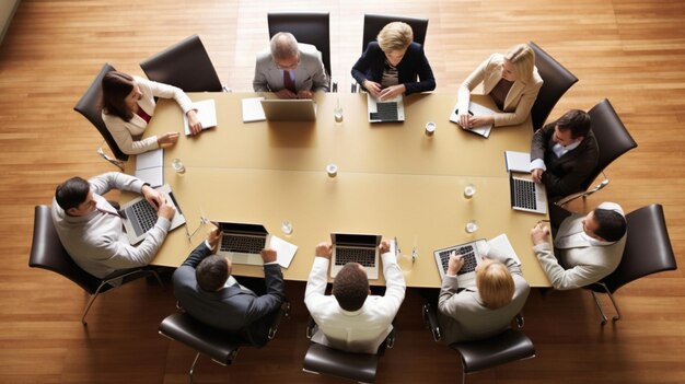 Photo business people discussing financial reports during the meeting