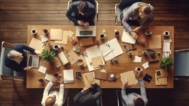 Business people group meeting shot from top view in office