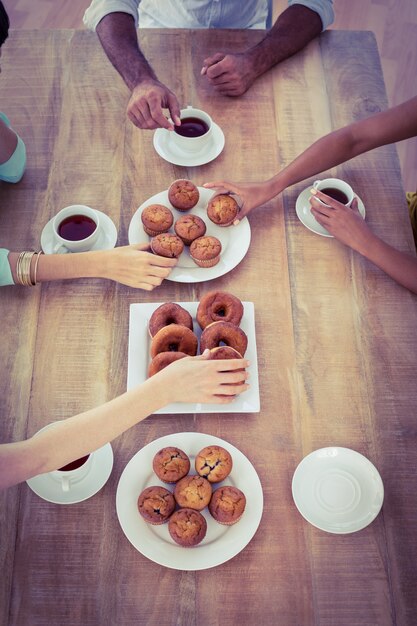 Business people having dessert