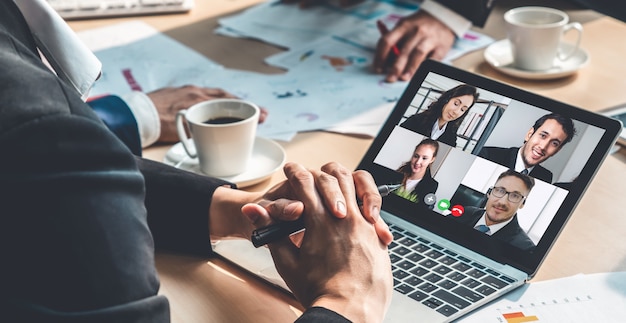 Photo business people having a meeting online