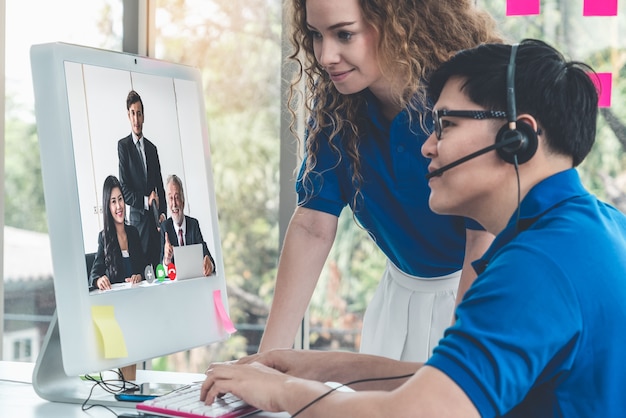 Business people having a meeting online