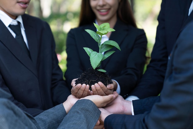 사진 사업가들은 csr 약속의 회전으로 함께 식물이나 을 고 있습니다.