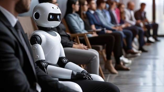 Business People and Humanoid Robot in Collective Discussion