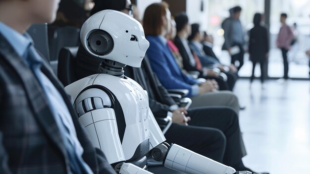 Business People and Humanoid Robot in Collective Discussion