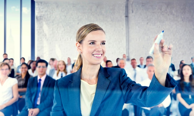 Business people listening to a presentation