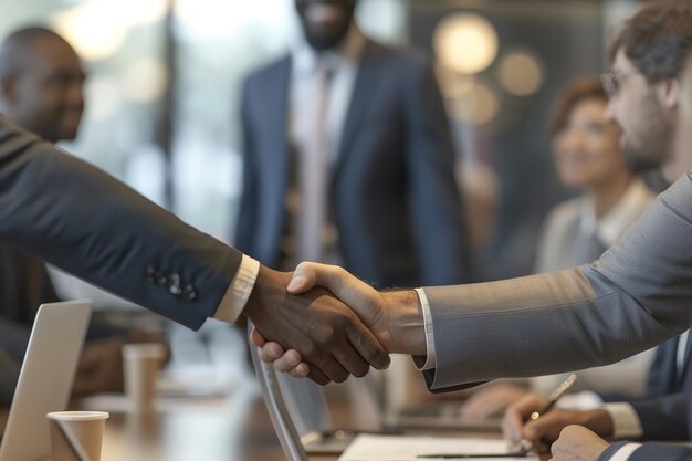 Photo business people make a deal in a meeting