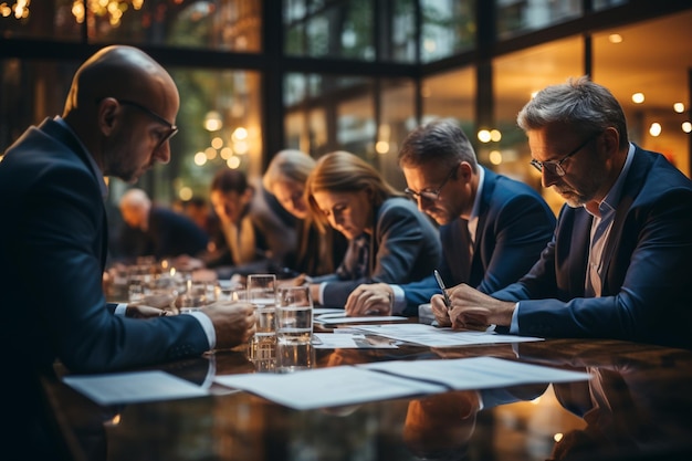 Business people in a meeting with documents on the table