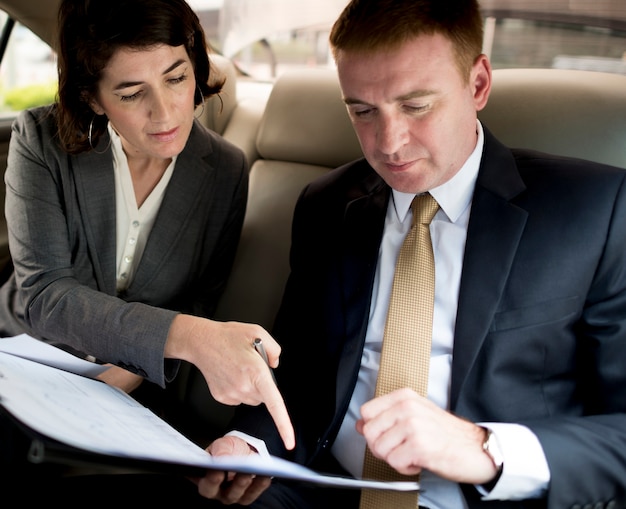 Business People Meeting Working Car Inside