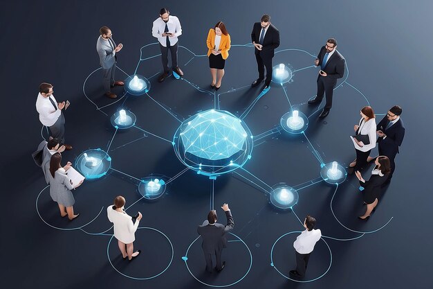 Photo business people network connection nodes from above