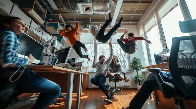 Photo business people playing in office