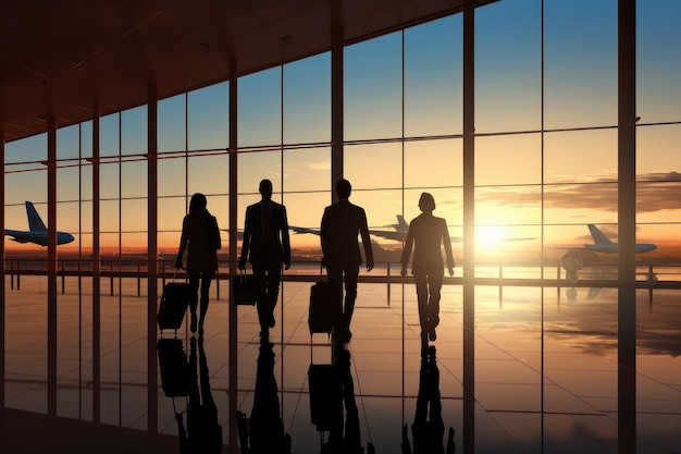 Business people rushing in the lobby of the airport long exposure AI Generated