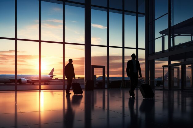 Business people rushing in the lobby of the airport long exposure AI Generated