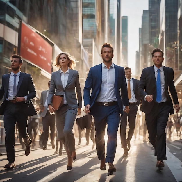 Business people rushing towards success