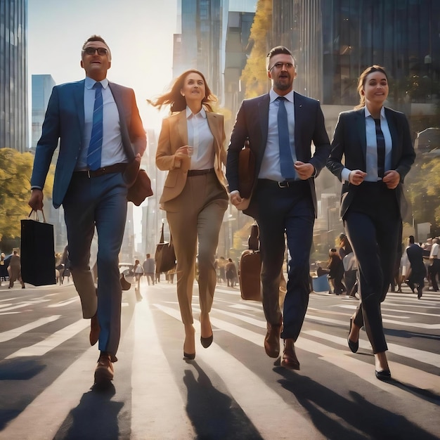 Business people rushing towards success