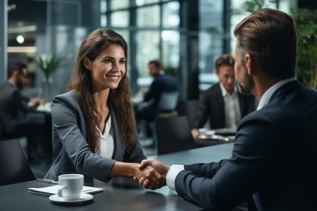 Business people shaking hands in board room