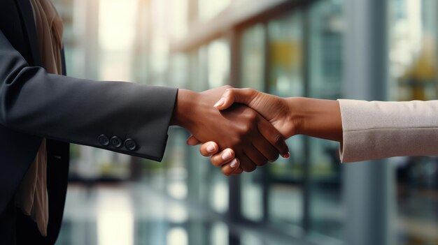 Business people shaking hands closeup Partnership and handshake concept Generative AI