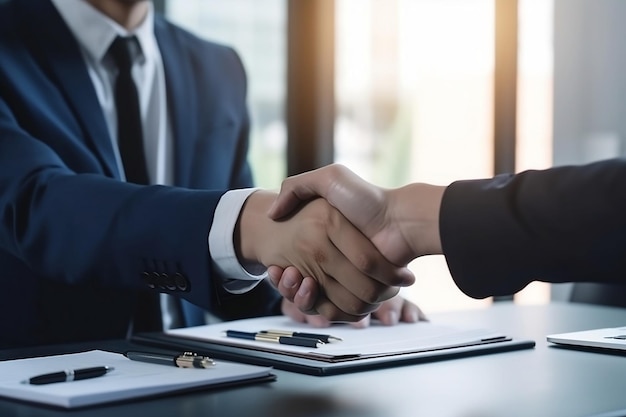 business people shaking hands in an office