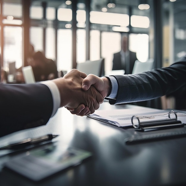 Business people shaking hands and partnership in corporate meeting for collaboration teamwork