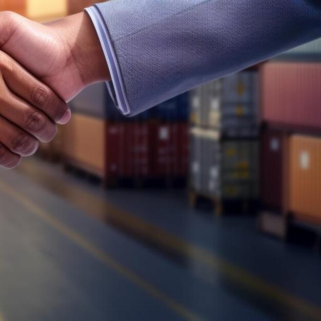 Photo business people shaking hands success business of logistics industrial container cargo freight ship