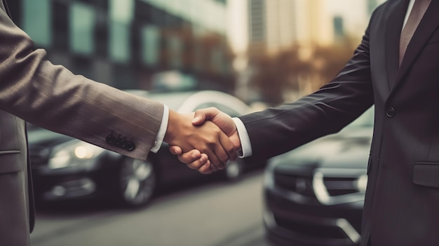 business people shaking hands with car contract background