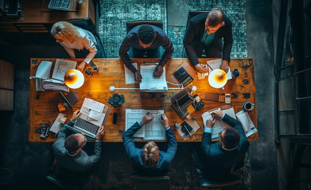 business people sit at a table