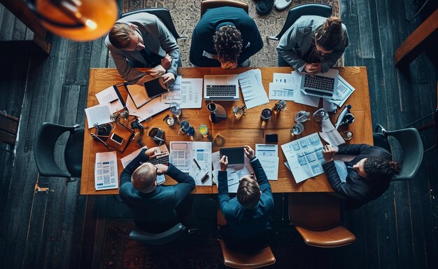 business people sit at a table