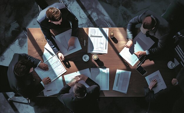 business people sit at a table