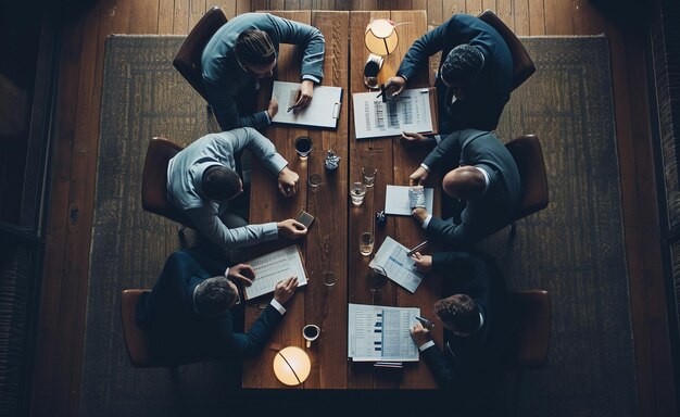 Photo business people sit at a table