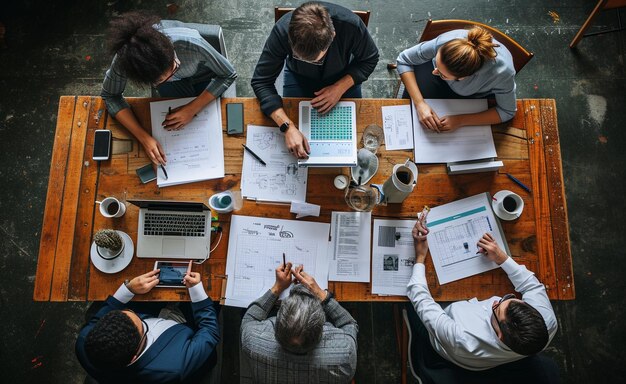 business people sit at a table