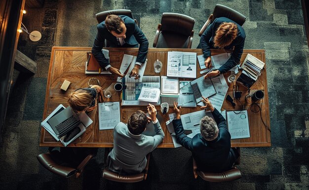 business people sit at a table