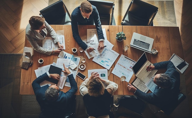 business people sit at a table