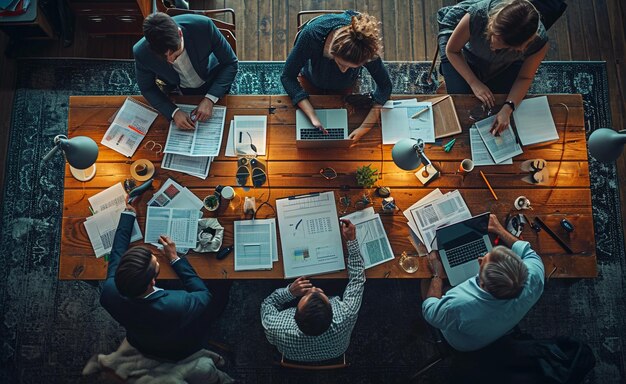 business people sit at a table